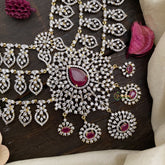 Vriksham Precious American Diamond Bridal 3 Layer Haram-Red-G16893